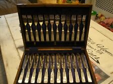24 HM Silver  Ferrules Silver Plate Fish Knives  & Forks Mother of Pearl picture