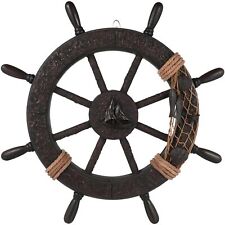 Nautical Wheel Decor Rustic Boat Ship Steering Wheel Fishing Net Wall Sculptu... picture