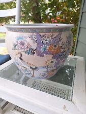 Vintage Chinese Koi Fish Planter With Cranes And Flowers picture