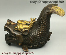 Collect Chinese Bronze Gilt Fengshui Dragon Fish Loong fish Beast Animal Statue picture