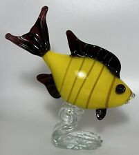 Murano Like Glass Yellow Fish on Stand (9 3/4
