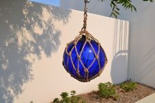 REPRODUCTION COBALT BLUE GLASS FLOAT BALL WITH FISHING NET 12