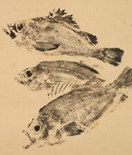 JAPANESE FISH PRINT HANGING SCROLL JAPAN ORIGINAL PICTURE Rubbing f831 picture