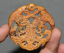 5CM China Hongshan Cultue Old Jade Carved Double Fish Beast Yubi Amulet Pendant picture