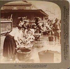 UNDERWOOD & UNDERWOOD #5 STEREOVIEW CARD THE FISH GIRLS OF LISBON PORTUGAL 1902 picture