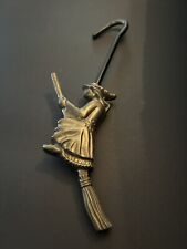 Vintage Brass Witch on Broomstick Fireplace Damper Hook picture