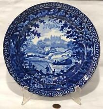 Antique Staffordshire Dark Blue Soup Plate, Fishing Pattern, Adams, c 1820 picture