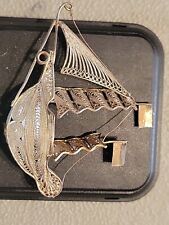Miniature Handmade Sterling Silver Wire Sail Boat Beautiful From Grandpas Stash picture