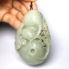 Old China Hetian Jade Hand Carving Lotus leaf Fish Pendant Decoration Collection picture