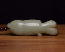 Certified Natural Hetian Jade Hand-carved Exquisite Fish Statue Pendant 4389 picture