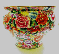 Antique Large Fish Bowl Asian Rose Chinoiserie Porcelain Planter Thousand Flower picture