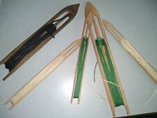 5 Vintage WOOD Fishing Net Needles Loaded w/ Twine 7-9.5