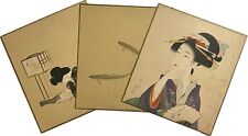 Antique Japanese Print 9”x7.5” Lot Of 3 Pre-WWII Bijinga, Fish picture