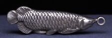 6CM Old Dynasty Silver Ware Fengshui Arowana Fish Animal Statue Amulet Pendant picture