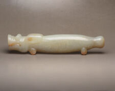 Certified Natural Hetian Jade Hand-Carved Exquisite Fish Statue 12107 picture