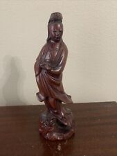 Chinese Carved Rosewood Kwan-Yin Guanyin Standing On Fish 8 Inches picture