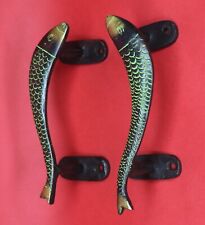 Fish Pair Shape Antique Victorian Repro Handmade Brass Door Pull Handles Knobs picture