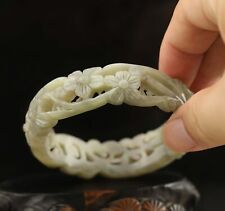 Natural hetian jade hand-carved phoenix flower hollowed out bangle bracelet A7 picture