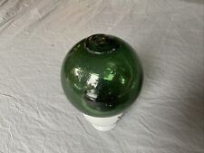 Vintage Japanese Blown Glass Fishing Float Green Buoy Ball 5” Antique picture
