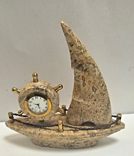 Natural Brown Marble Boat/ Ship Clock Vintage  Handdmade picture