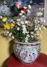 Vintage Chinese Fish Bowl 7' Medallion Porcelain Famille Rose Antique Vase picture