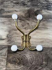 Vintage Ceramic And Brass Coat Hanger Wall Hook Twist Metal White Ball picture