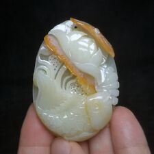 100% Natural China Jade Hand-carved Pretty Butterfly Lotus Fish Necklace Pendant picture