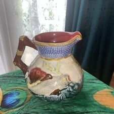 Antique English Majolica Pitcher, 6” tall with raised fish, shells, seaweed Rare picture