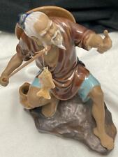 Vintage Shiwan Mudman Chinese Pottery Figurine Statue Seated Man Fishing Signed picture
