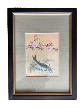 Small Framed Japanese Fish and Cherry Blossom Painting - Approximately 8x6 inche picture