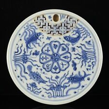 7“ China ancient Daming Chenghua Blue and white Fish algae pattern Tea tray picture