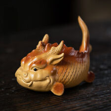 China Yixing Zisha Pottery Lovable Auspicious Beast Fish Dragon Tea Pet Statues picture