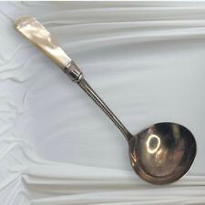 Antique Mother of Pearl Small Spoon / Ladle / Gravy Ladle w Sterling Silver Band picture