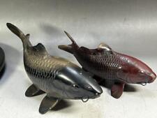 Carp fish Metal Statue Width 11.4 & 9.8 inch tradition art Figurine Japanese picture
