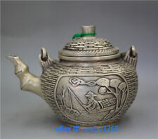  Collection Rare Tibet silver Handwork Old man fish Teapot w Qianlong Mark 22040 picture
