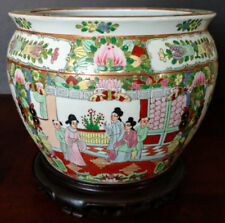 CHINESE Large Old Famelia Rose & Gold Porcelain Fish, Planter, Jardiniere 1800's picture