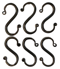 6 Wrought Iron 3 inch S Hooks - Hand Forged Hook Set with Scrolls AMISH USA picture