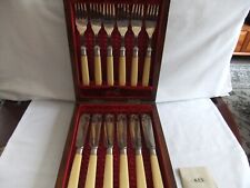 Art Deco Silver Plate Fish Knives & Forks Wood Case with Key J Cook Birmingham picture