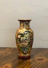 Antique Japanese Satsuma Moriage Vase with Cranes by a Flowing Water Stream picture