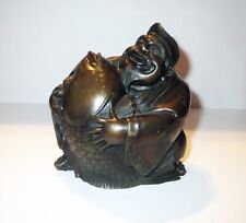 Antique Chinese Bronze Sculpture BUDDHA WITH FISH - PROSPERITY WEALTH Statue picture