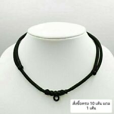 Thai Buddha Buddhist Amulet Handmade Pendant Black Necklace Rope 1 hook 14-30