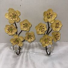VTG Set of 2 Yellow Flower Metal Wall, Hat & Coat Hook W/ Decorative Knob picture