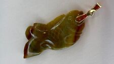 14k Gold Brown JADE Fish Pendant - Exquisite Hand-Carved Gemstone picture