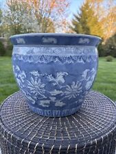 Chinese Porcelain Koi Fish Bowl Blue And White Garden Planter D 13.75 X H 11” picture