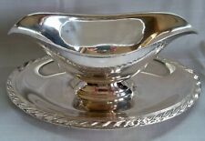 SILVERPLATE GRAVY BOAT w/ ATTACHED TRAY DOUBLE SPOUT picture