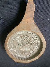 Vintage Asian Wood Rice Cake Mold. Double fish picture