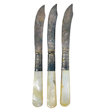3 Pcs Simed Veto Rogers, Sterling Bow Band Mother of Pearl Handle Fish Knives picture