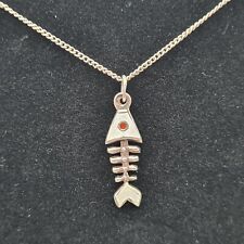 Sterling Silver & Enamel Fish Bone Pendant and Chain Necklace picture