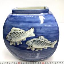 Japanese Pottery Fish Pattern Vase Pot Figurine 8.6 inch tall picture