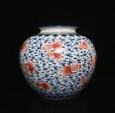 Qianlong Old Signed Antique Chinese Blue & White Porcelain Pot Vase w/ fish picture